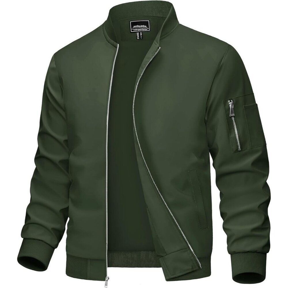 Men's #01 Dark Green Bomber Jacket Coats Casual Zip Pocket Outwear 5 Pockets